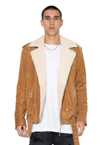 Bryan BIKER SHERPA SUEDE JACKET for Men- COGNAC