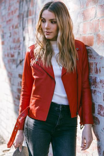 Elly Red Lambskin Leather Jacket for women