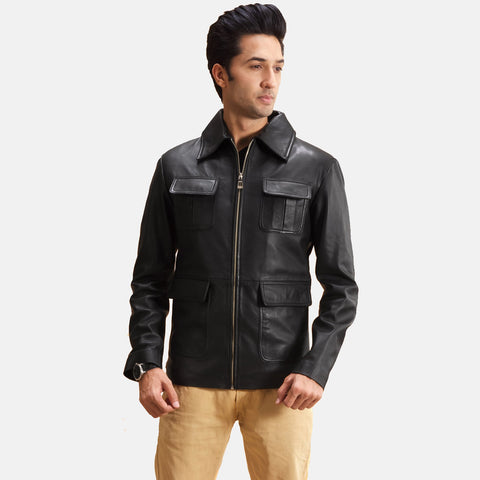 Express Raven Black Leather Jacket for Men