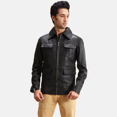 Express Raven Black Leather Jacket for Men