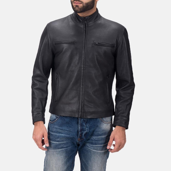 Express Austere Black Leather Biker Jacket for Men