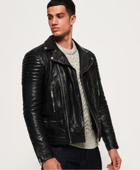 Prime Men's Black Classic Biker Leather Jacket