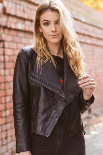 Sienna Black Lambskin Leather Jacket for Women