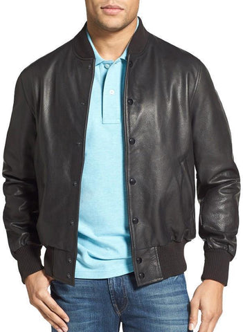 Super Buttoned Men Bomber Leather Jackets