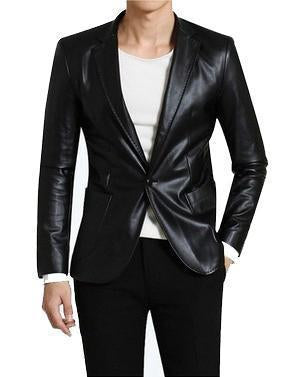 Super Slimsilky Men Black Leather Blazers