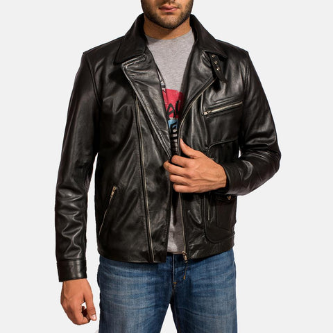 Express Rocker Black Leather Biker Jacket for Men