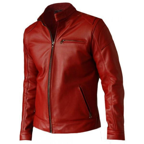 Super Soft Elegant Men's Red Leather Biker Jacket