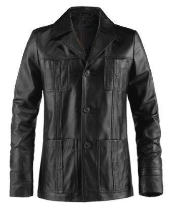 Super Puffer Men Leather Black Coat