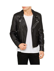 Men's Short Style Leather Biker Jacket