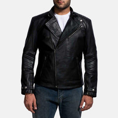 Express Raiden Black Leather Biker Jacketfor Men