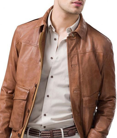 Super Rocko Men Leather Bomber Jackets