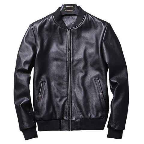 Men Classic Bomber Real Cowskin Leather Jacket