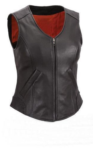 Super Zipper front Women Black Leather Vests