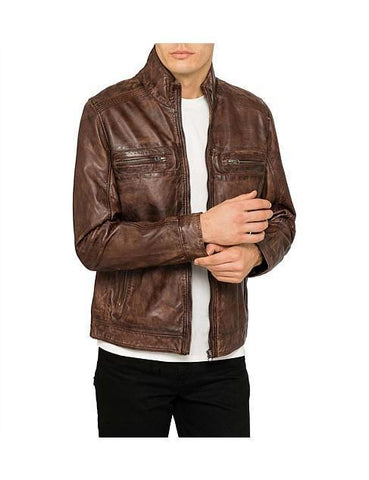 LAMBSKIN LEATHER 4 POCKET ZIP JACKET FOR MEN