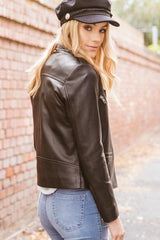 Elly Black Lambskin Leather Jacket for Women - Without Belt