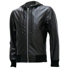 Super Exclusive Men's Black Bomber Leather Jacket with Hoodie