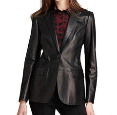 Super Slimish Women Black Leather Blazers