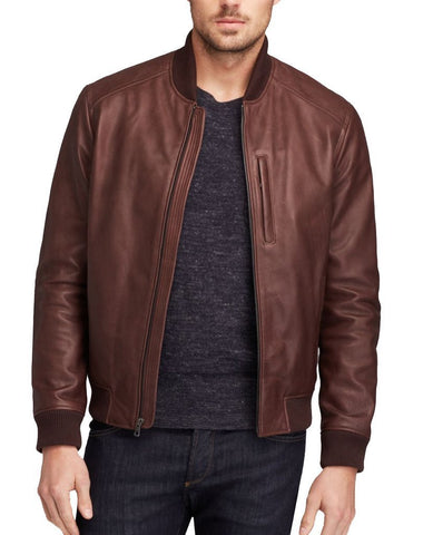 Super Dark Brown Men Bomber Leather Jacket