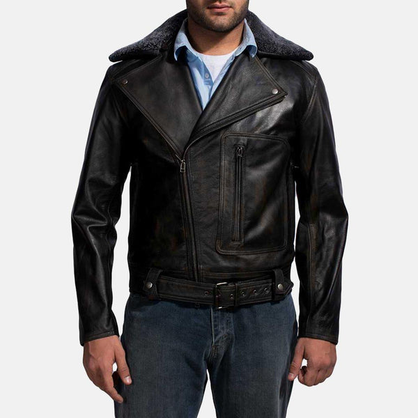 Express Furton Black Fur Biker Jacket for Men