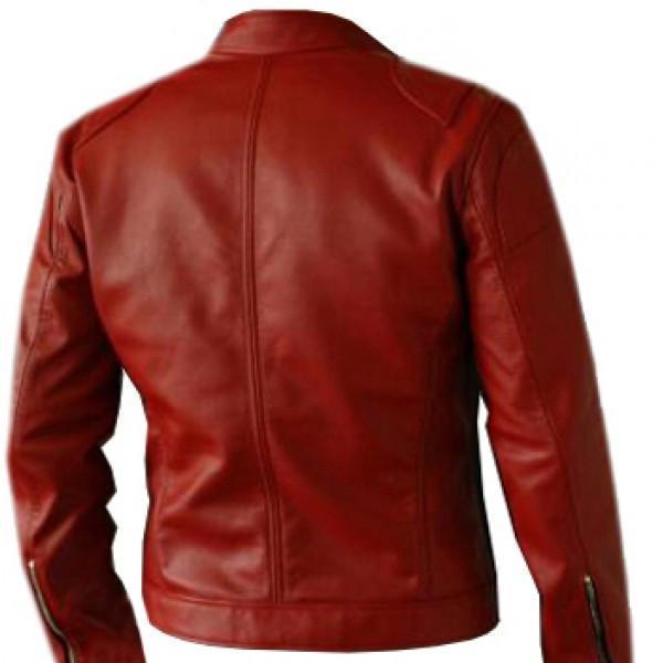 Super Soft Elegant Men's Red Leather Biker Jacket