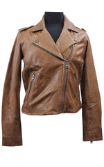 Women’s Brown Leather Biker Jacket 7WD3245