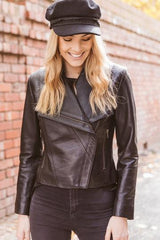 Sienna Black Lambskin Leather Jacket for Women