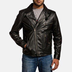 Express Rocker Black Leather Biker Jacket for Men