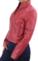 Abby Women’s Zip Leather Jacket - Red