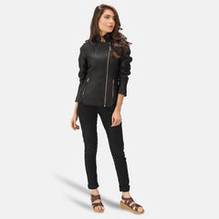 Express Quilted Black Biker Leather Jacket for Women