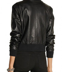 Super Barry Women Bomber Black Leather Jackets