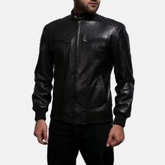 Express Sven Black Leather Bomber Jacket for Men