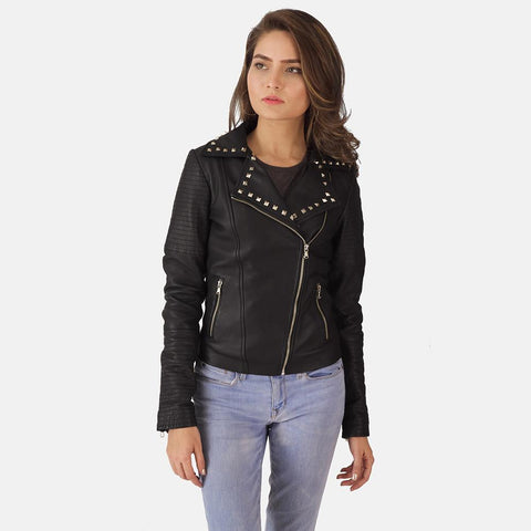 Express Sally Mae Studded Black Leather Biker Jacket for Women