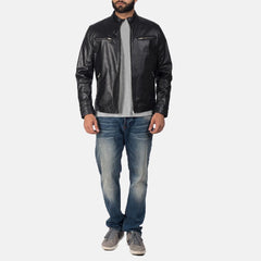 Express Austere Black Leather Biker Jacket for Men