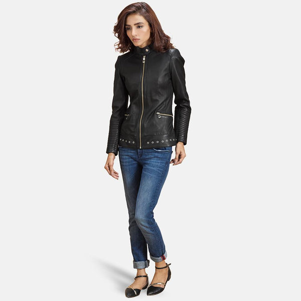 Express Haley Ray Black Leather Biker Jacket for Women