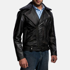 Express Furton Black Fur Biker Jacket for Men