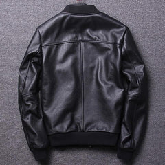 Men Classic Bomber Real Cowskin Leather Jacket