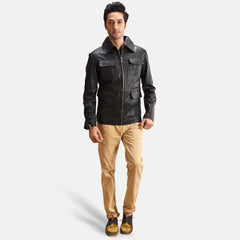 Express Raven Black Leather Jacket for Men