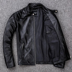 AYUNSUE Genuine Sheepskin Real Leather Motorcycle Jacket for Men