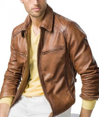 Super Tan Brown Men Biker Leather Jackets