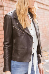 Elly Black Lambskin Leather Jacket for Women - Without Belt