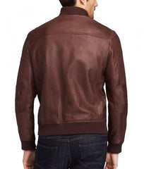 Super Dark Brown Men Bomber Leather Jacket