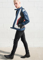 Mens Soldier 76 Leather Jacket Blue