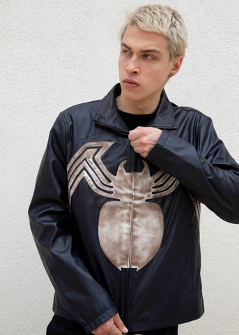 Mens Spiderman Venom Leather Jacket Blue Weathered