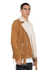 Bryan BIKER SHERPA SUEDE JACKET for Men- COGNAC