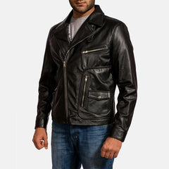 Express Rocker Black Leather Biker Jacket for Men