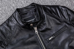 AYUNSUE Genuine Sheepskin Real Leather Motorcycle Jacket for Men