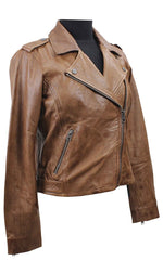 Women’s Brown Leather Biker Jacket 7WD3245