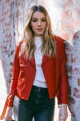 Elly Red Lambskin Leather Jacket for women