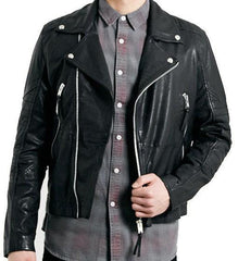 Super Lac Men Biker Black Leather Jackets