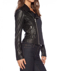 Super Buzy Women Biker Black Leather Jackets